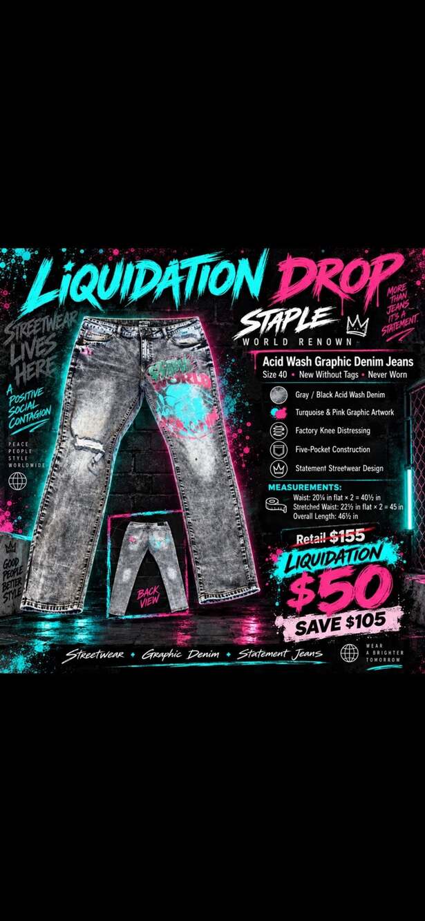 Staple World Renown Acid Wash Graphic Denim Jeans